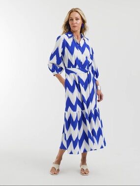 Chico’s Chevron Striped Shirt Maxi Dress Rayon/Cotton 0.5/US6 New